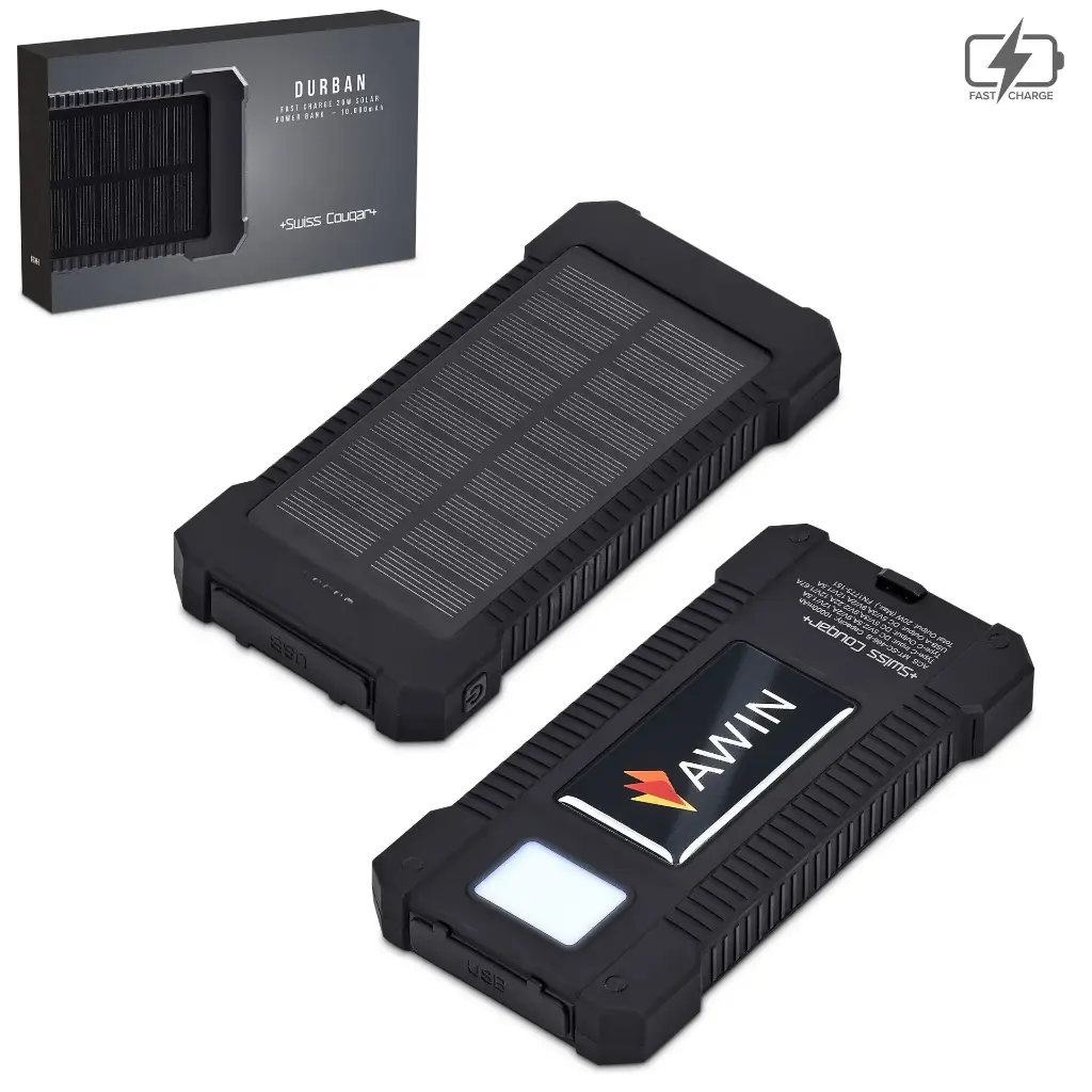 Swiss Cougar Durban Fast Charge 20W Solar Power Bank -10000mAh